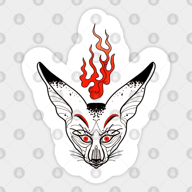 Funky graphic linework: white fennec fox by blacklinesw9 Sticker by Blacklinesw9